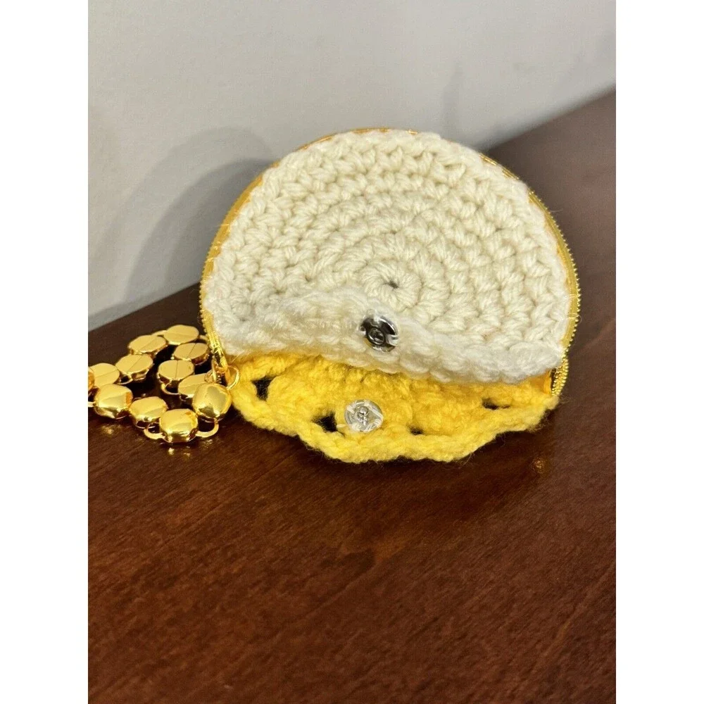Sunflower Crochet Coin Purse Gold Plated Pouch Wristlet Bohemian Snap Clasp‎